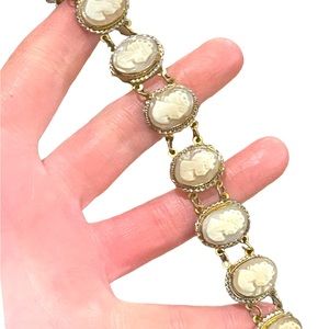 Vintage silver gold wash shell cameo ornate link bracelet